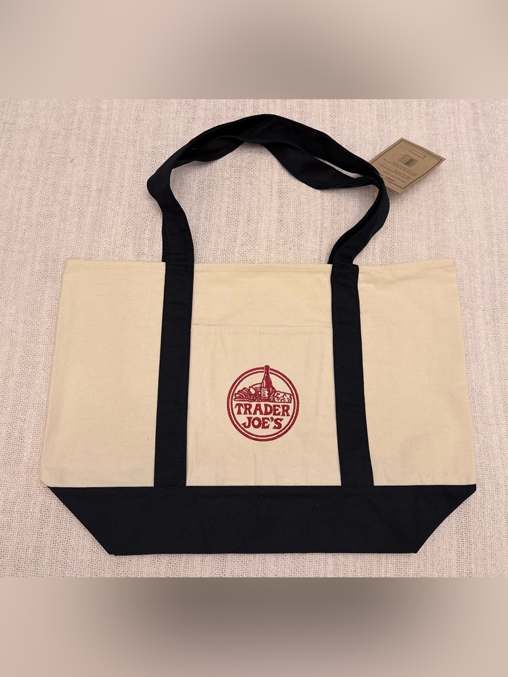Trader Joe's Canvas Tote Bag in Natural with Black Accents